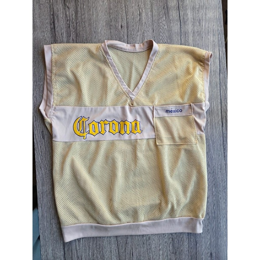 Vtg Corona Mexico Mesh Football Jersey Tank Y2K Beer Promo Sleeveless Vest Cream